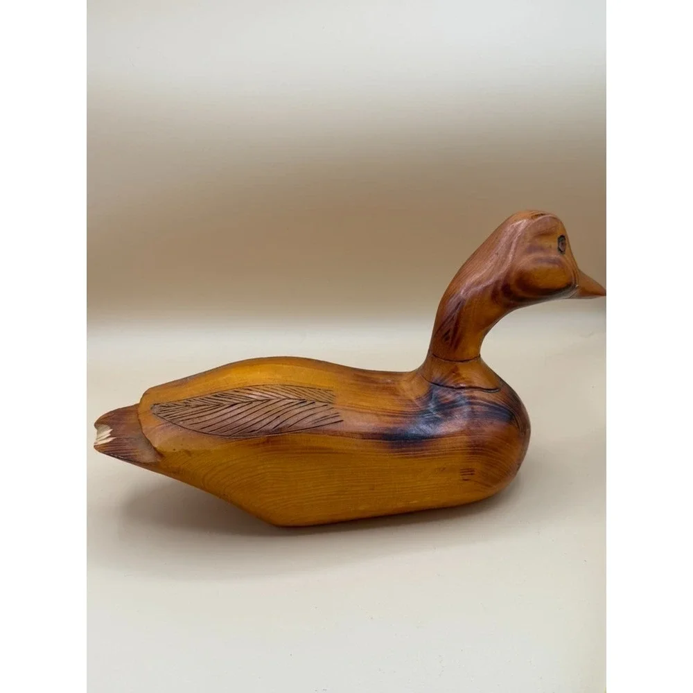 Vintage 1984 Hand Carved Wooden Duck Decoy Folk Art Signed DON 84 12